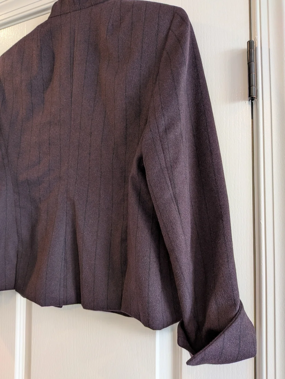 Akris Angora Wool Blazer Striped Purple Black Size 6 Luxury Old Money Classic